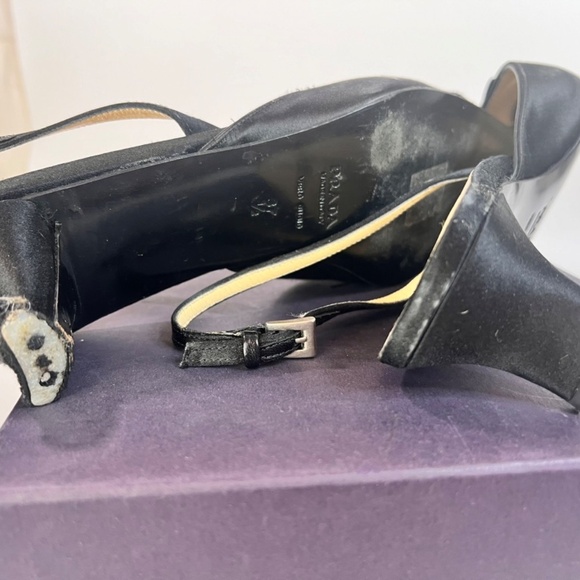 Prada Black Satin & Leather Kitten Heels | Size 37.5 | Worn Once | With Box - Picture 5 of 5